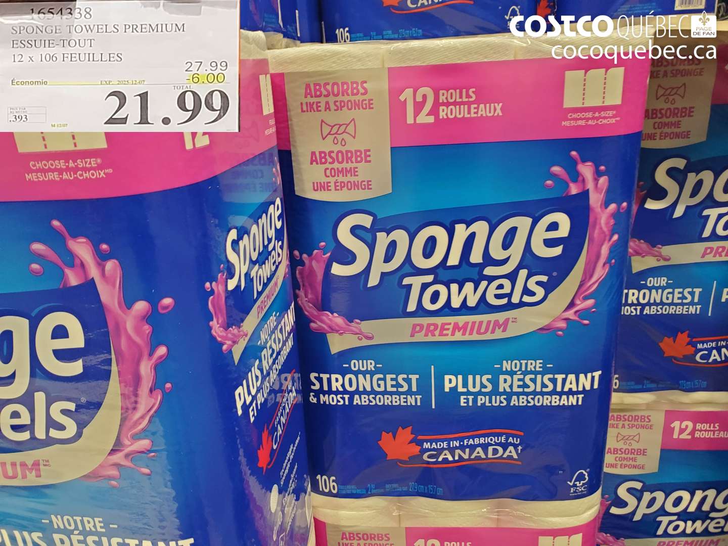 1654338 SPONGE TOWELS PREMIUM ESSUIE-TOUT 12 x 106 FEUILLES ($6.00 INSTANT SAVINGS EXPIRES ON 2025-12-07) $21.99