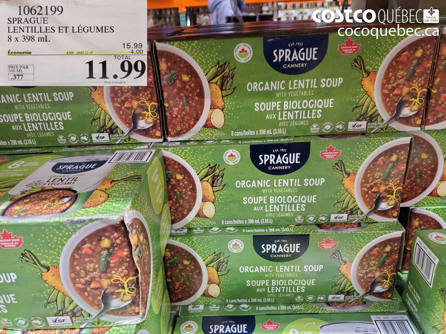 1062199 SPRAGUE LENTILLES ET LÉGUMES 8 x 398 mL ($4.00 INSTANT SAVINGS EXPIRES ON 2025-12-07) $11.99
