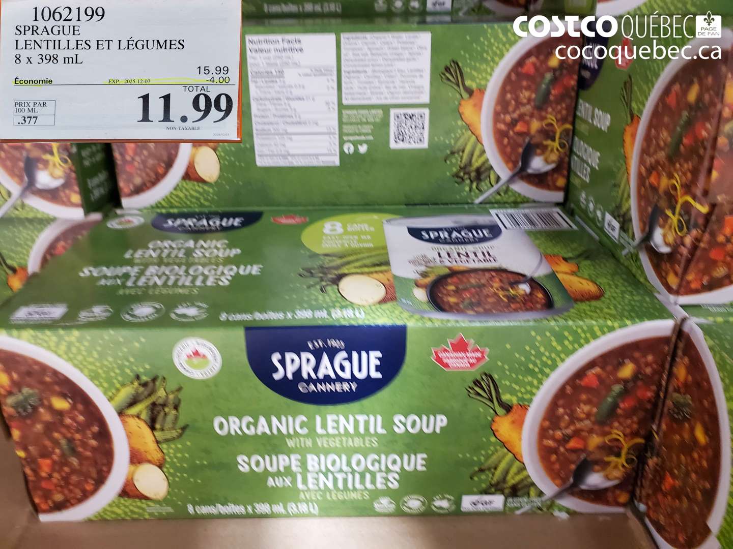 1062199 SPRAGUE - LENTILLES ET LEGUMES 8 x 398 mL ($4.00 INSTANT SAVINGS EXPIRES ON 2025-12-07) $11.99