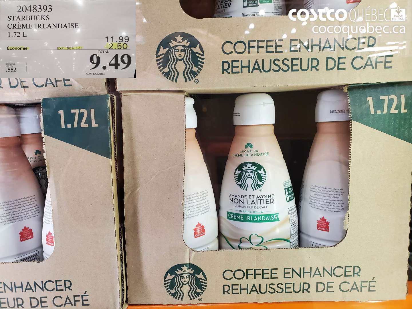 2048393 STARBUCKS CRÈME IRLANDAISE 1.72 L ($2.50 INSTANT SAVINGS EXPIRES ON 2025-12-21) $9.49