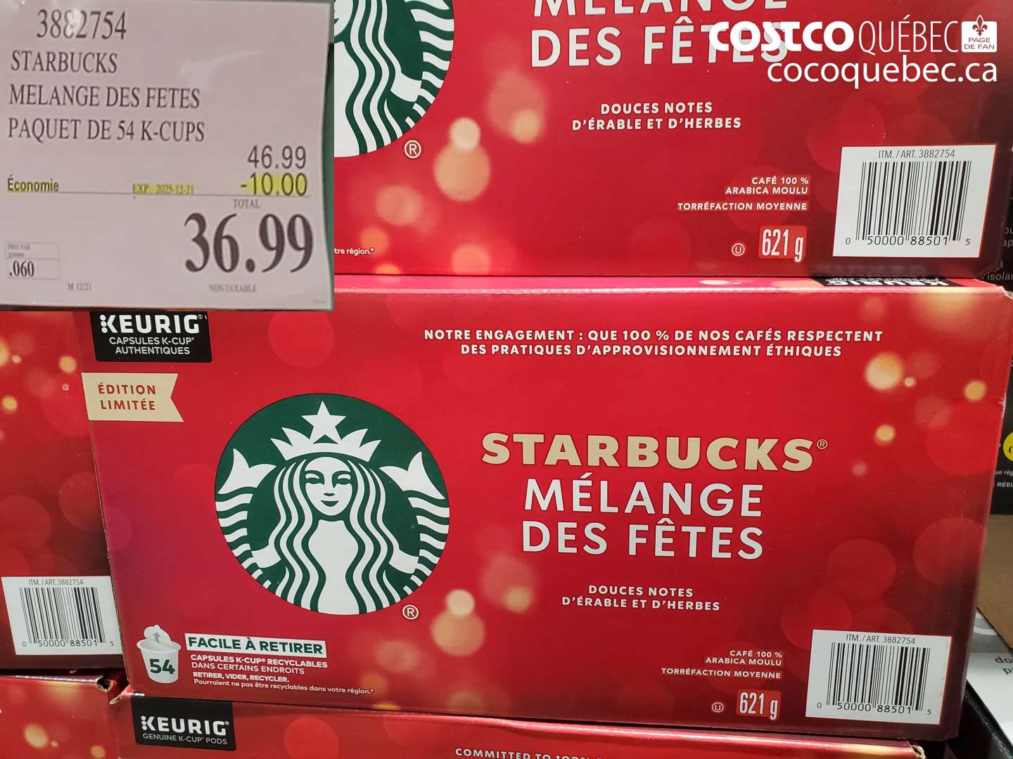 3882754 STARBUCKS MELANGE DES FETES PAQUET DE 54 K-CUPS (EXPIRES ON 2025-12-21) $36.99