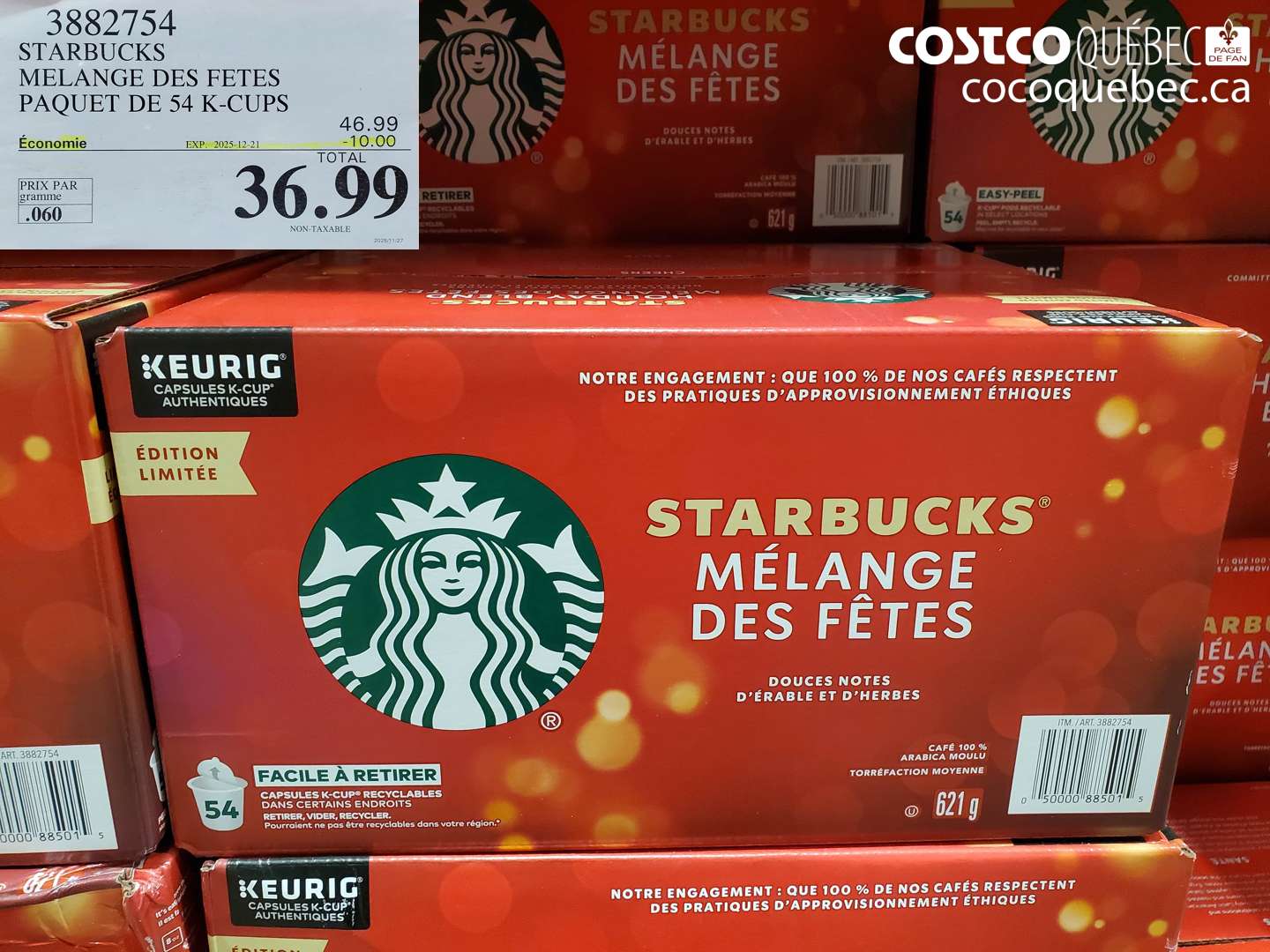 3882754 STARBUCKS MELANGE DES FETES PAQUET DE 54 K-CUPS  ($10.00 INSTANT SAVINGS EXPIRES ON 2025-12-21) $36.99