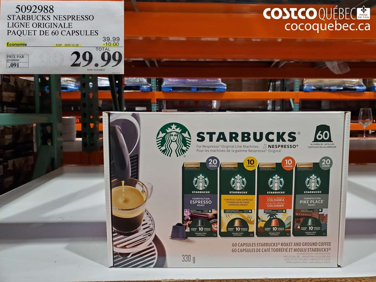 5092988 STARBUCKS NESPRESSO LIGNE ORIGINALE PAQUET DE 60 CAPSULES ($10.00 INSTANT SAVINGS EXPIRES ON 2025-12-28) $29.99