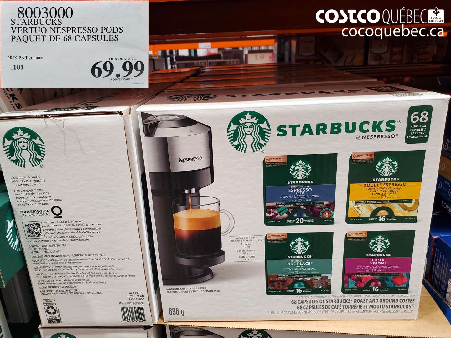 8003000 STARBUCKS VERTUO NESPRESSO PODS PAQUET DE 68 CAPSULES $69.99