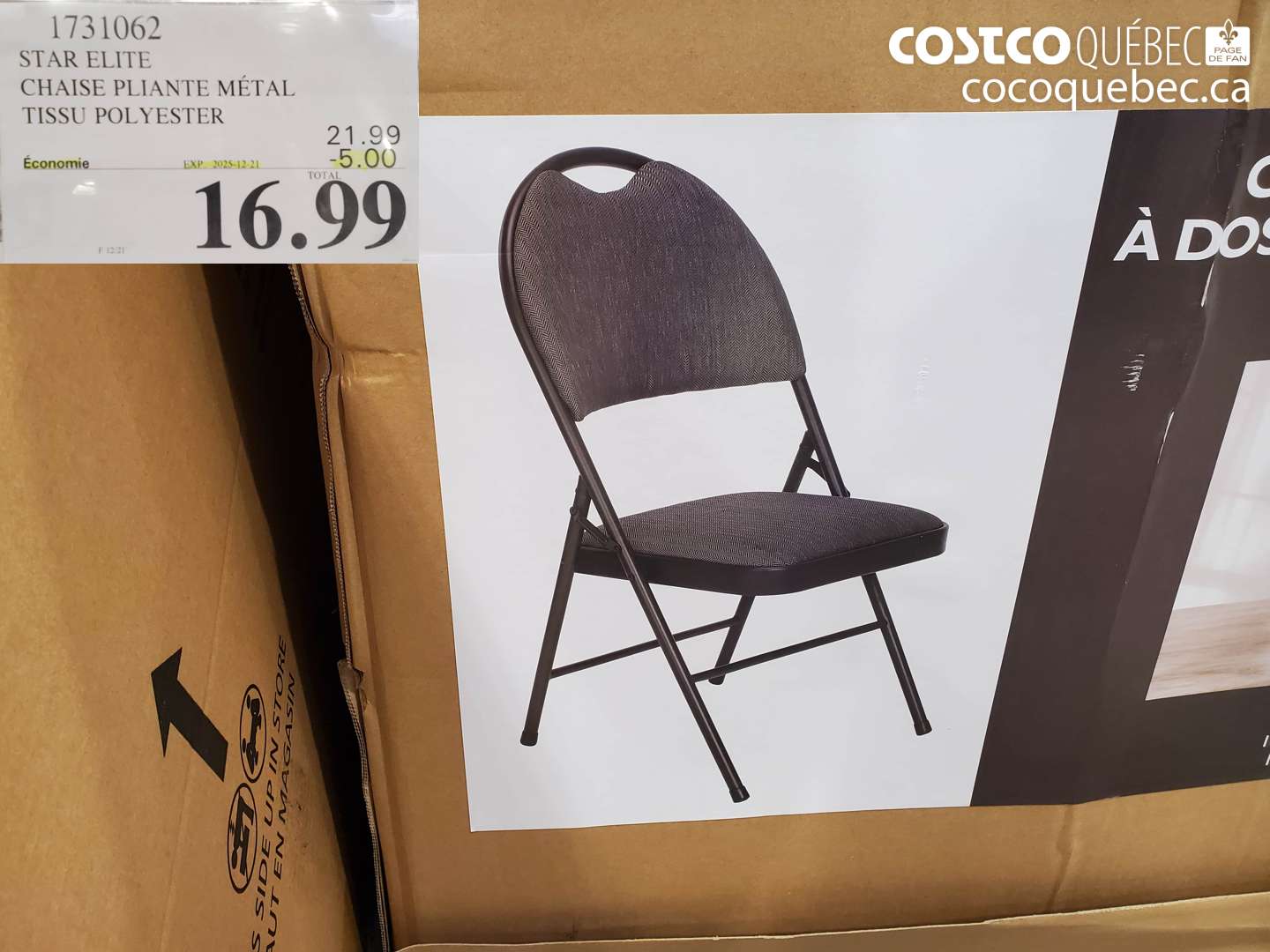 1731062 STAR ELITE CHAISE PLIANTE MÉTAL TISSU POLYESTER ($5.00 INSTANT SAVINGS EXPIRES ON 2025-12-21) $16.99