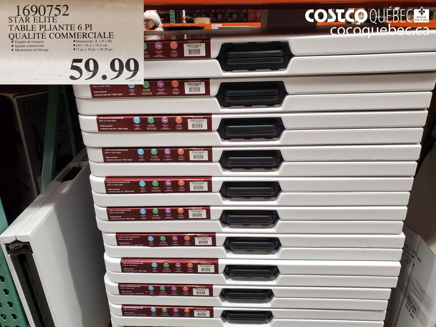 1690752 STAR ELITE TABLE PLIANTE 6 PI QUALITÉ COMMERCIALE $59.99