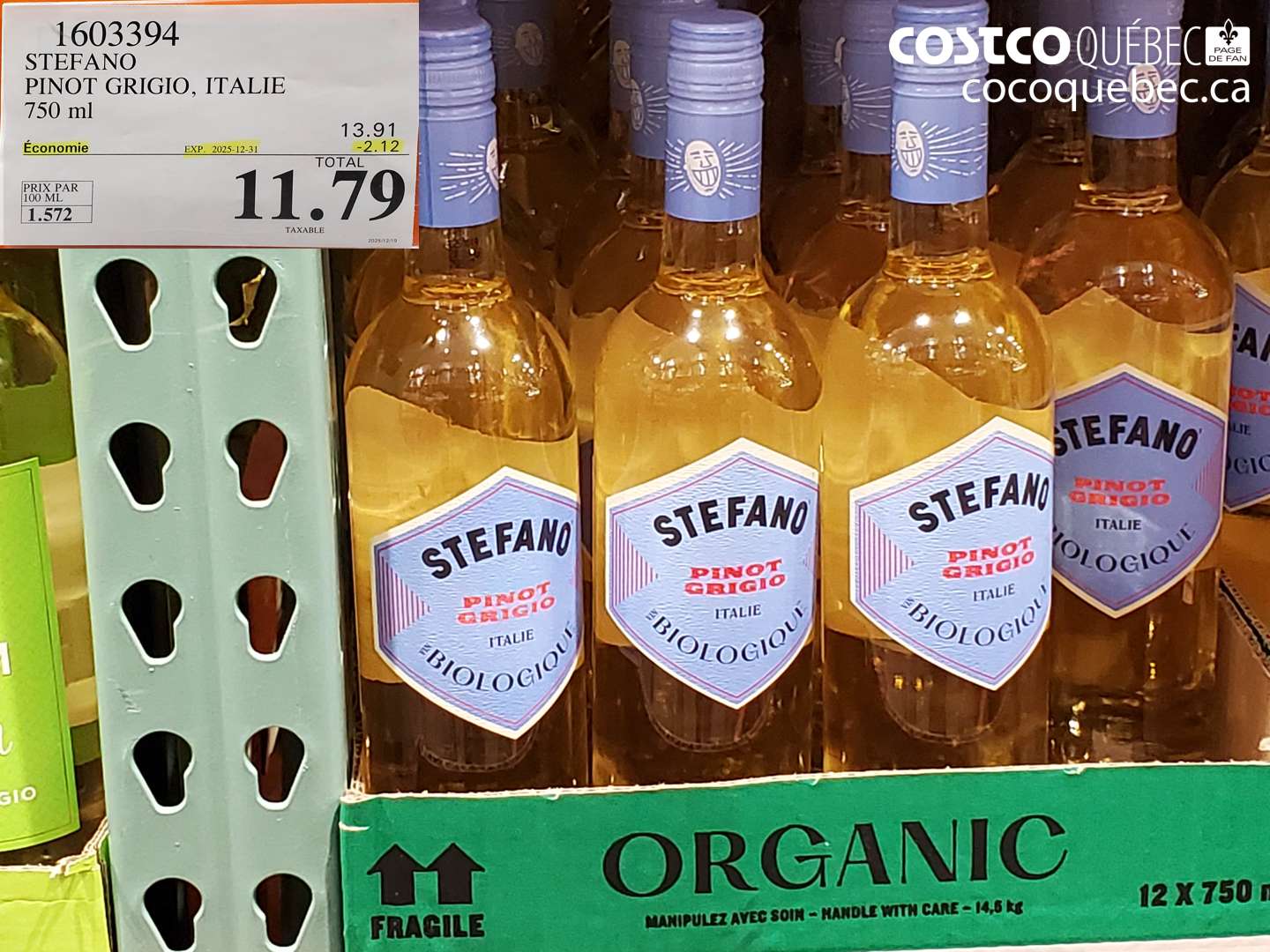 1603394 STEFANO PINOT GRIGIO, ITALIE 750 ml ($2.12 INSTANT SAVINGS EXPIRES ON 2025-12-31) $11.79