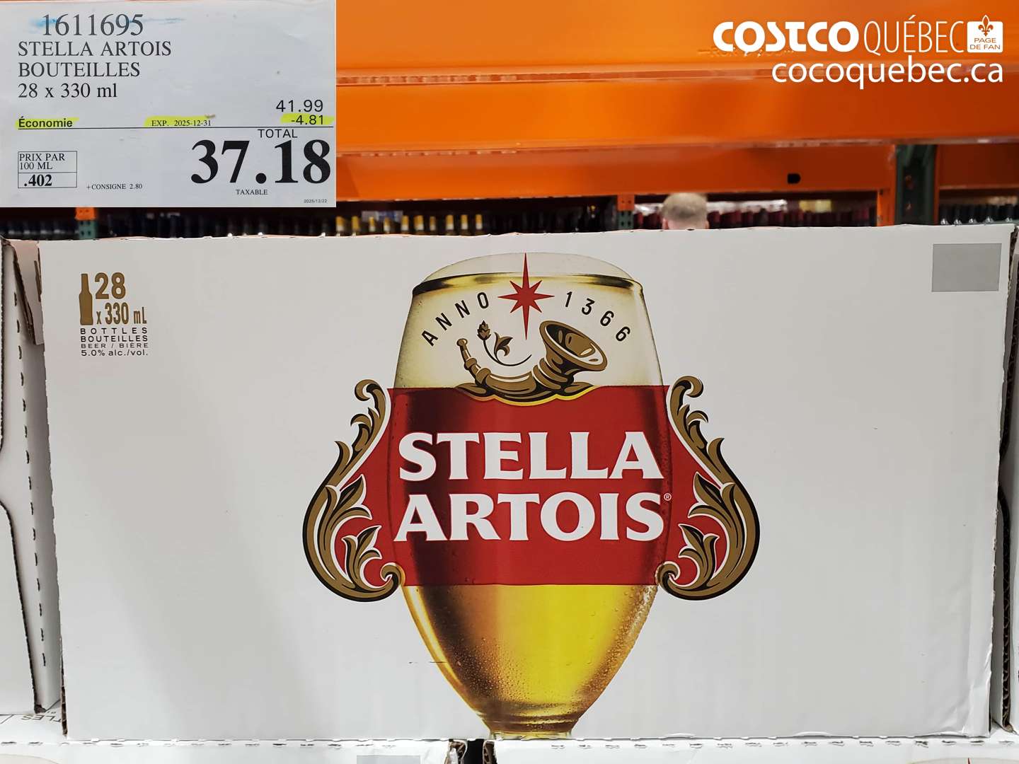 1611695 STELLA ARTOIS BOUTEILLES 28 x 330 ml ($4.81 INSTANT SAVINGS EXPIRES ON 2025-12-31) $37.18