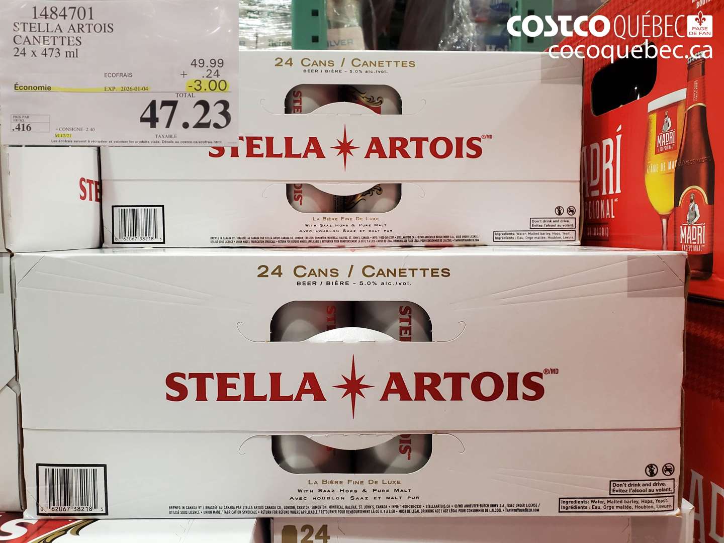 1484701 STELLA ARTOIS CANETTES 24 x 473 ml ($3.00 INSTANT SAVINGS EXPIRES ON 2026-01-04) $47.23