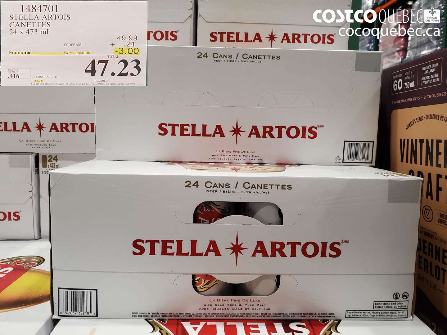 1484701 STELLA ARTOIS CANETTES 24 x 473 ml ($3.00 INSTANT SAVINGS EXPIRES ON 2026-01-04) $47.23