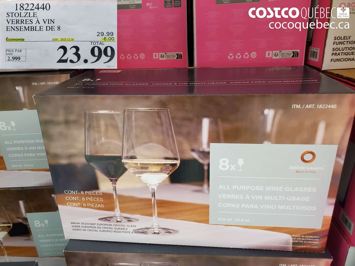 1822440 STOLZLE VERRES À VIN ENSEMBLE DE 8 ($6.00 INSTANT SAVINGS EXPIRES ON 2025-12-28) $23.99