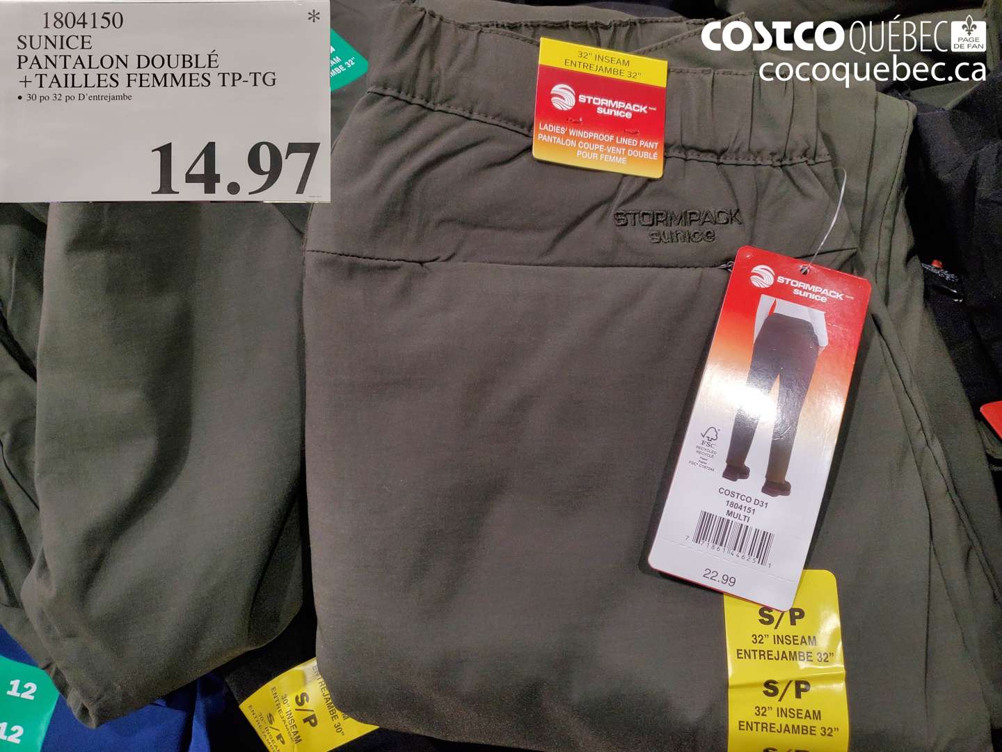 1804150 SUNICE PANTALON DOUBLÉ + TAILLES FEMMES TP-TG $14.97