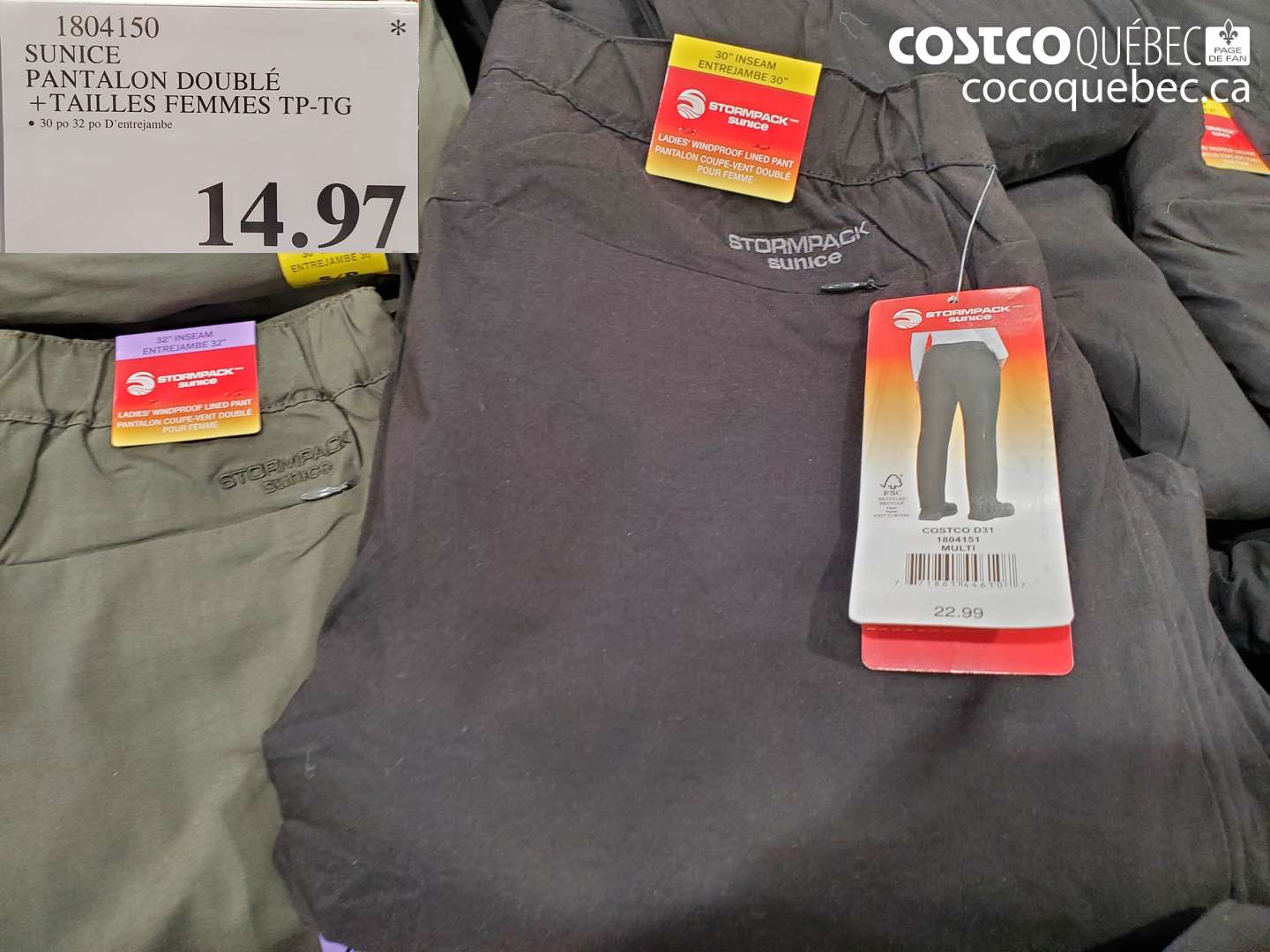 1804150 SUNICE PANTALON DOUBLÉ + TAILLES FEMMES TP-TG $14.97