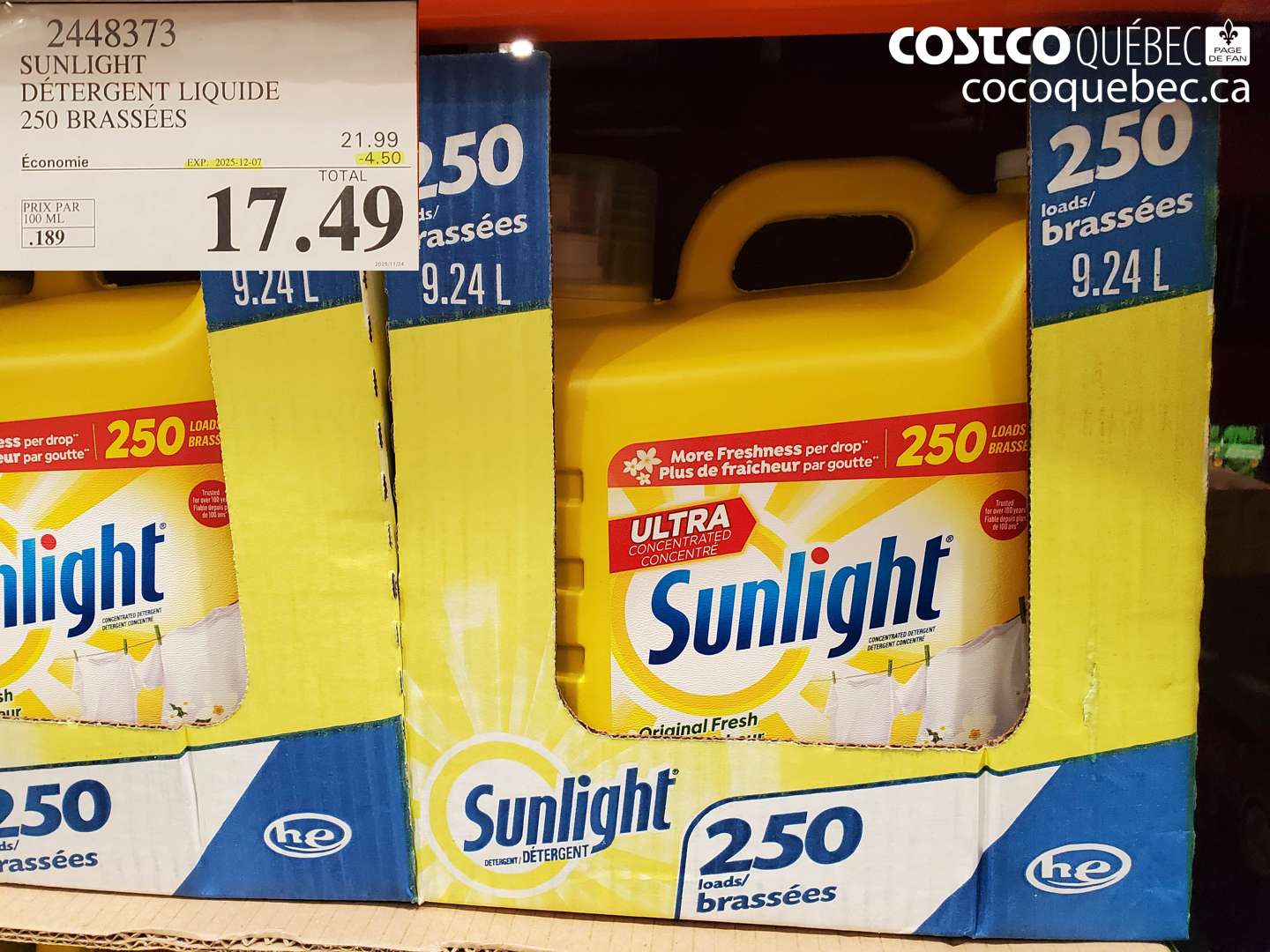 2448373 SUNLIGHT DETERGENT LIQUIDE 250 brassées  ($4.50 INSTANT SAVINGS EXPIRES ON 2025-12-07) $17.49