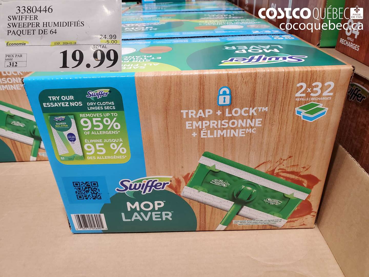 3380446 SWIFFER SWEEPER HUMIDIFIÉS PAQUET DE 64 ($5.00 INSTANT SAVINGS EXPIRES ON 2026-01-18) $19.99