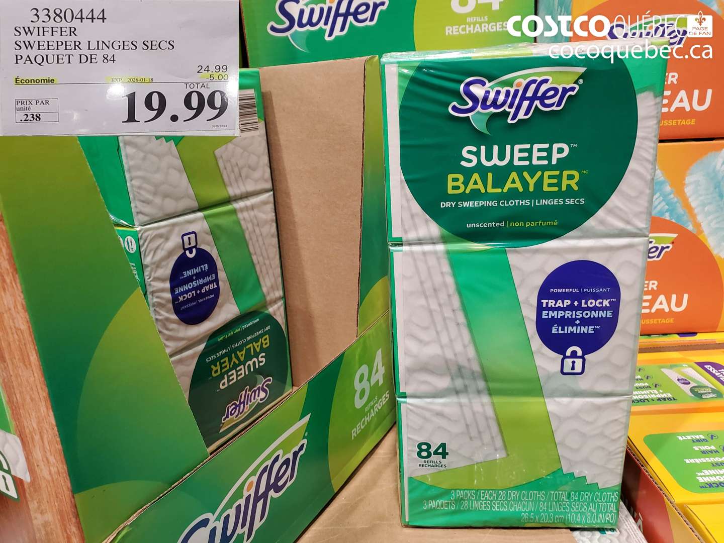 3380444 SWIFFER SWEEPER LINGES SECS PAQUET DE 84 ($5.00 INSTANT SAVINGS EXPIRES ON 2026-01-18) $19.99