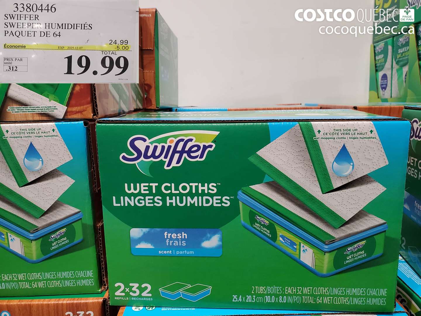 3380446 SWIFFER SWEEPER HUMIDIFIES PAQUET DE 64 ($5.00 INSTANT SAVINGS EXPIRES ON 2025-12-07) $19.99