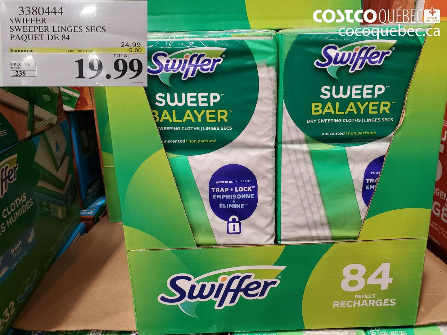 3380444 SWIFFER SWEEPER LINGES SECS PAQUET DE 84 ($5.00 INSTANT SAVINGS EXPIRES ON 2025-12-07) $19.99