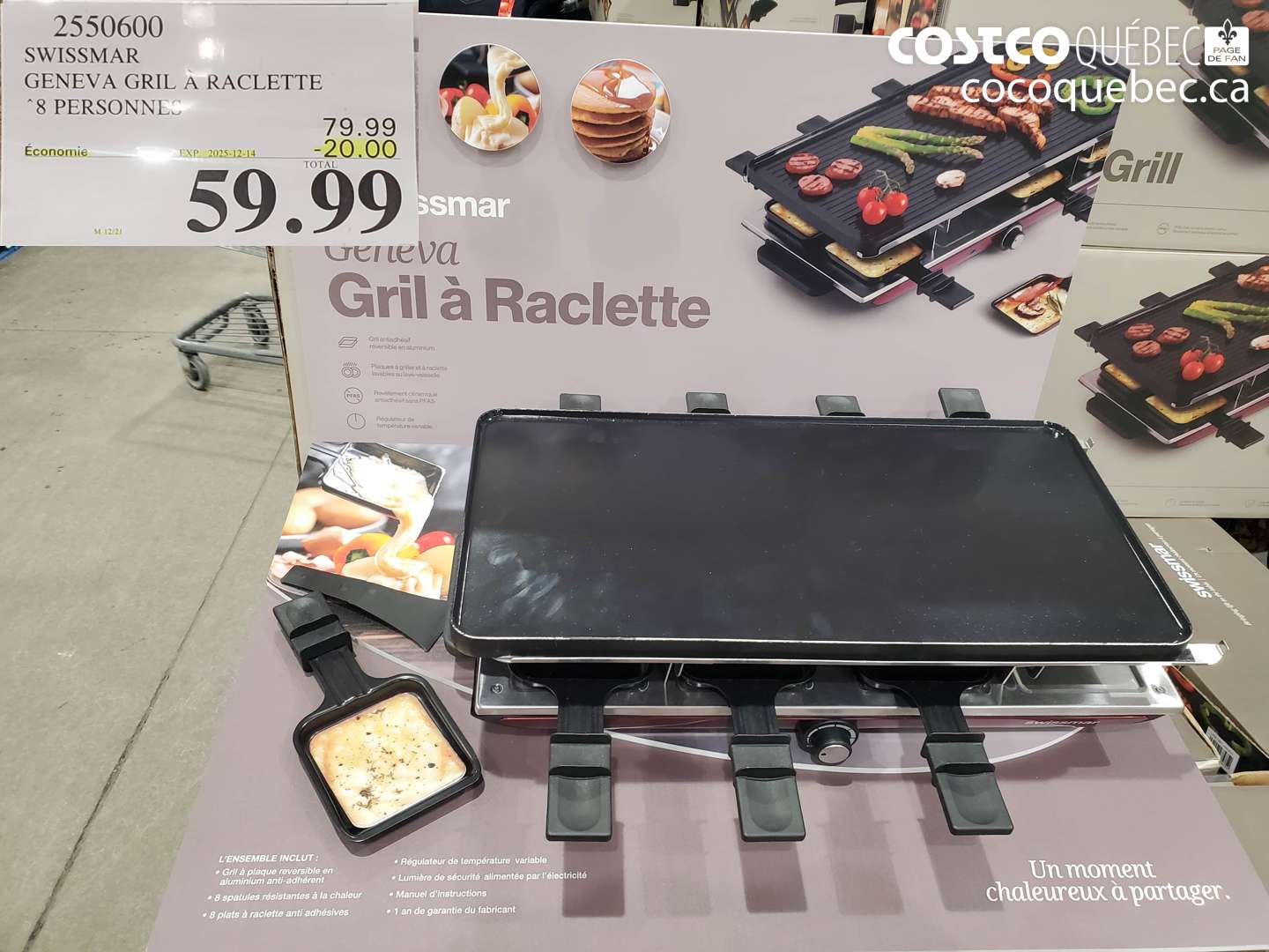 2550600 SWISSMAR GENEVA GRIL À RACLETTE 8 PERSONNES (EXPIRES ON 2025-12-14) $59.99
