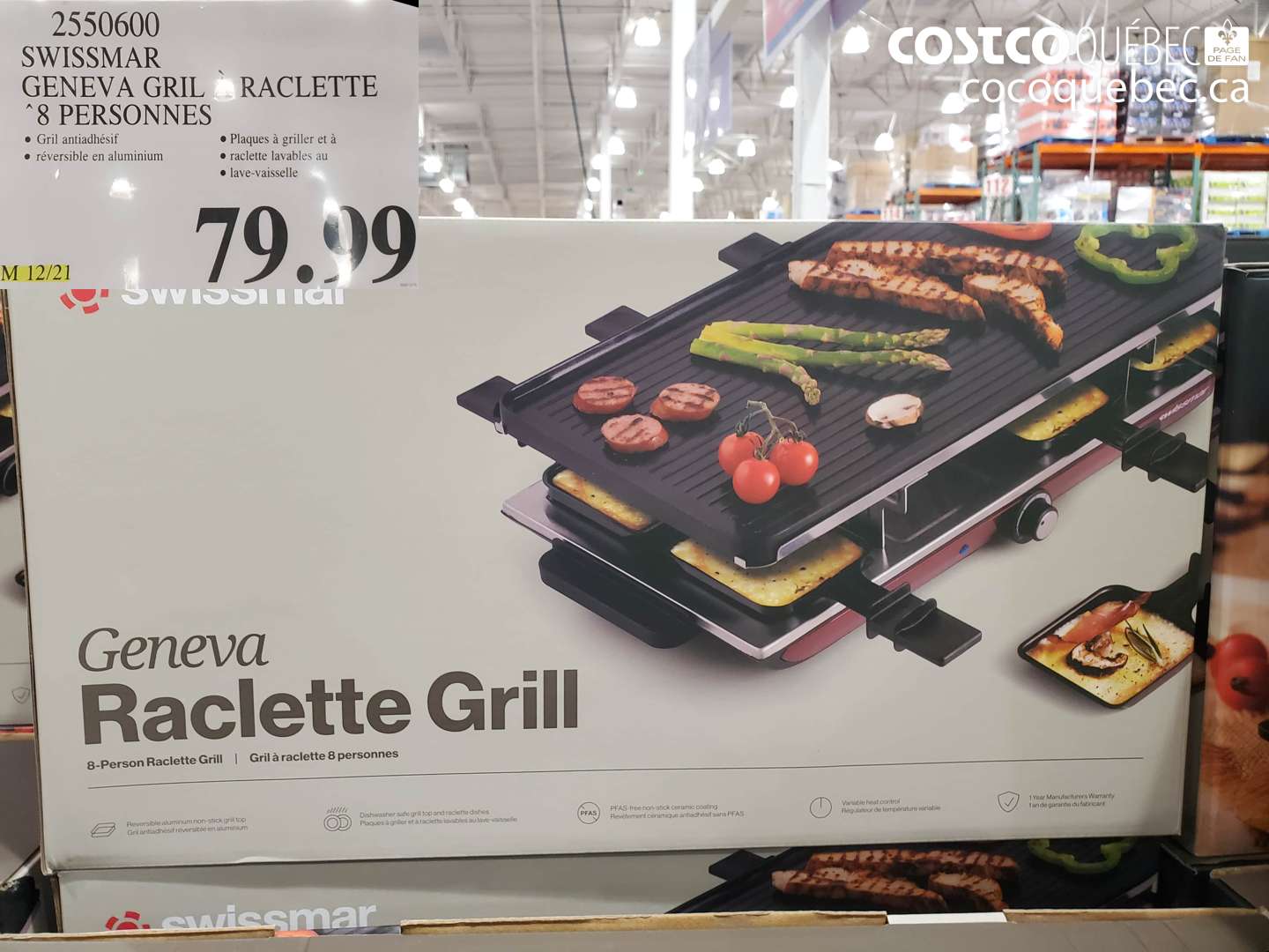 2550600 SWISSMAR GENEVA GRIL RACLETTE 8 PERSONNES $79.99