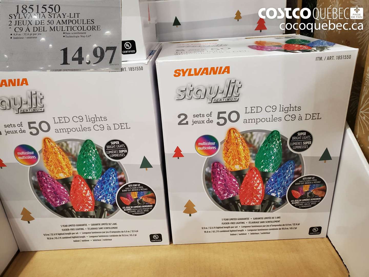 1851550 SYLVANIA STAY-LIT 2 JEUX DE 50 AMPOULES C9 A DEL MULTICOLORE $14.97