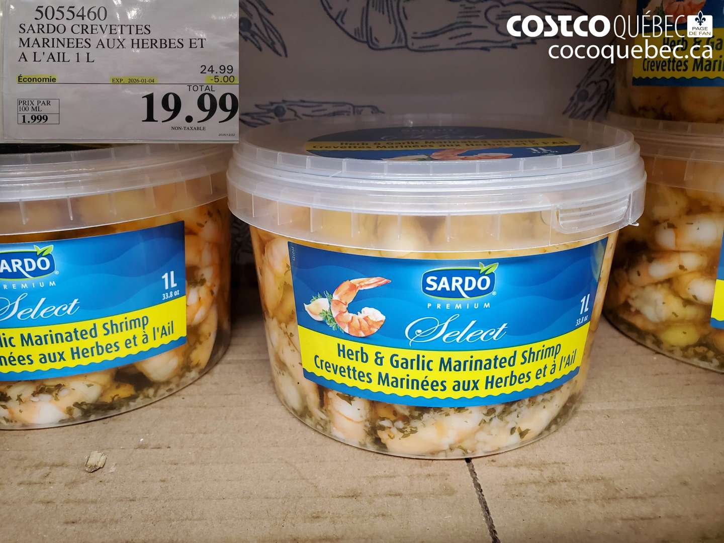 5055460 Sardo crevettes marinees aux herbes et a l'ail 1 L ($5.00 INSTANT SAVINGS EXPIRES ON 2026-01-04) $19.99