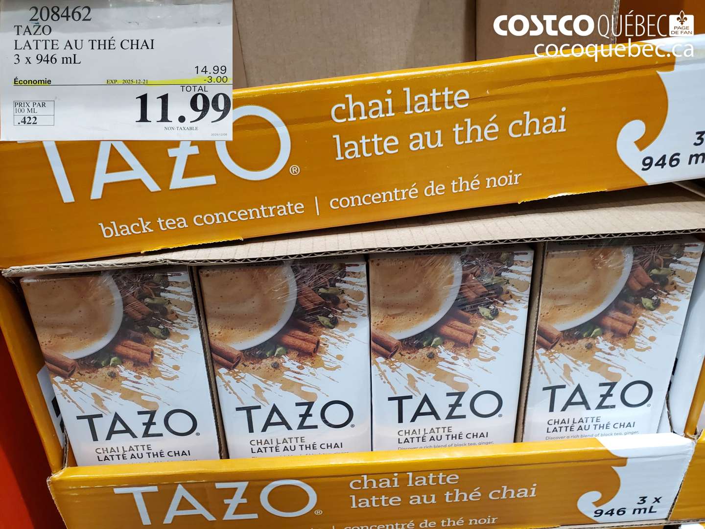 208462 TAZO LATTE AU THÉ CHAI ($3.00 INSTANT SAVINGS EXPIRES ON 2025-12-21) $11.99