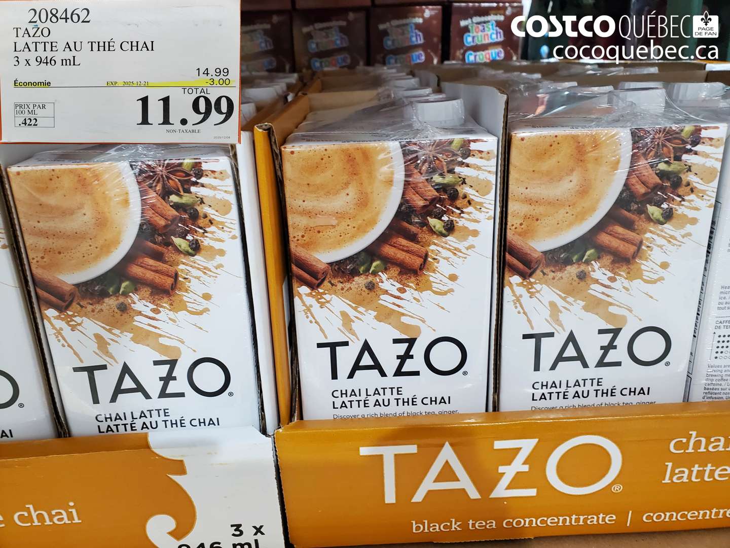 208462 TAZO LATTE AU THÉ CHAI 3 x 946 mL ($3.00 INSTANT SAVINGS EXPIRES ON 2025-12-21) $11.99
