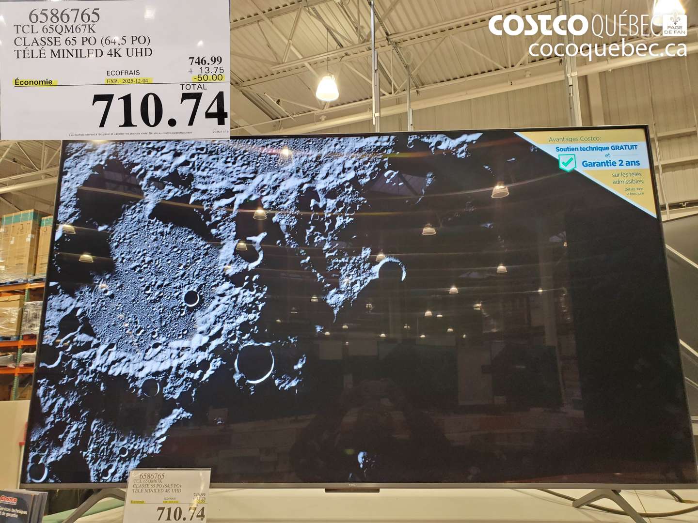 6586765 TCL 65QM67K CLASSE 65 PO (64,5 PO) TELE MINILED 4K UHD ($50.00 INSTANT SAVINGS EXPIRES ON 2025-12-04) $710.74