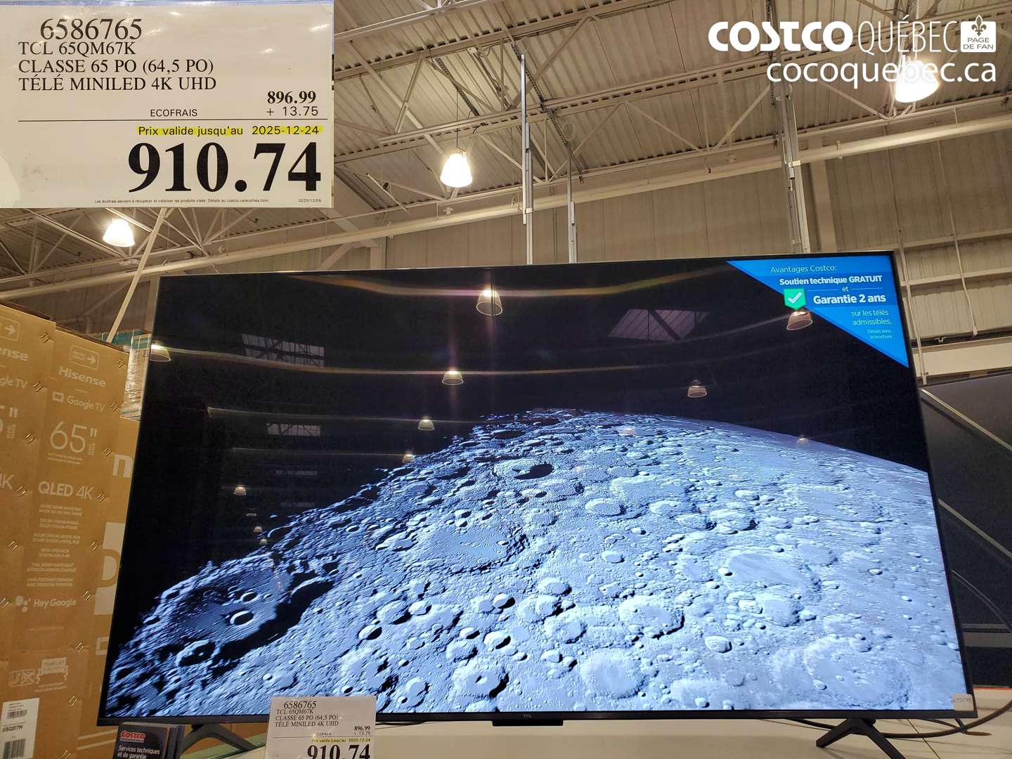 6586765 TCL 65QM67K CLASSE 65 PO (64,5 PO) TÉLÉ MINILED 4K UHD (EXPIRES ON 2025-12-24) $910.74