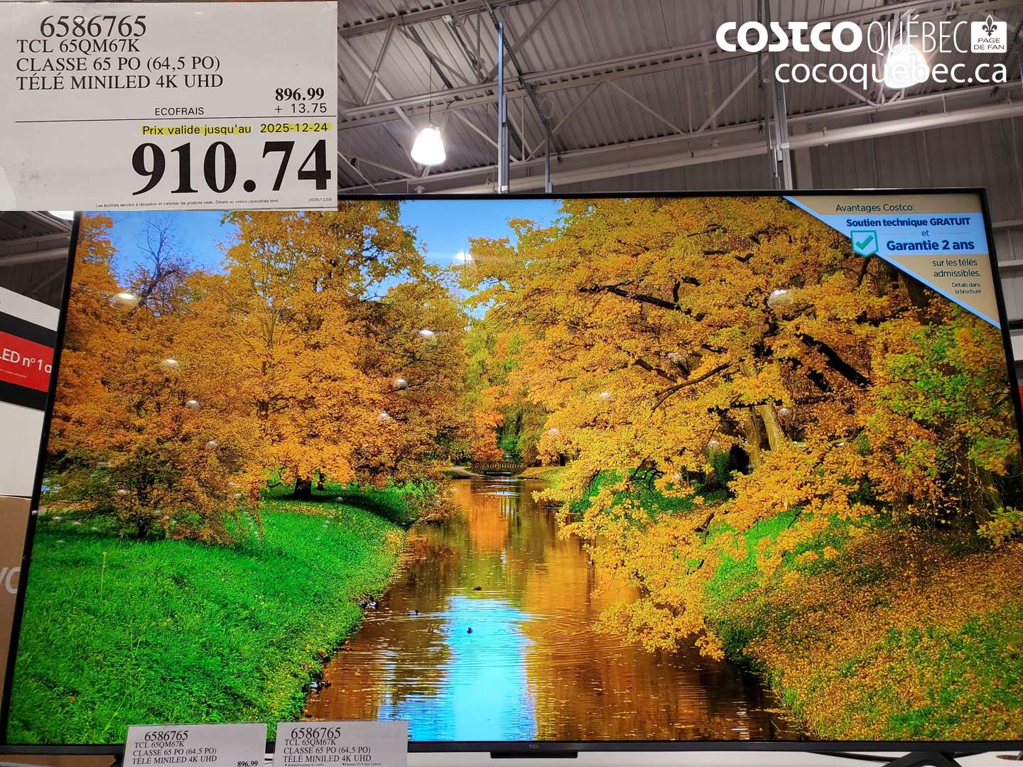 6586765 TCL 65QM67K CLASSE 65 PO (64,5 PO) TÉLÉ MINILED 4K UHD (EXPIRES ON 2025-12-24) $910.74