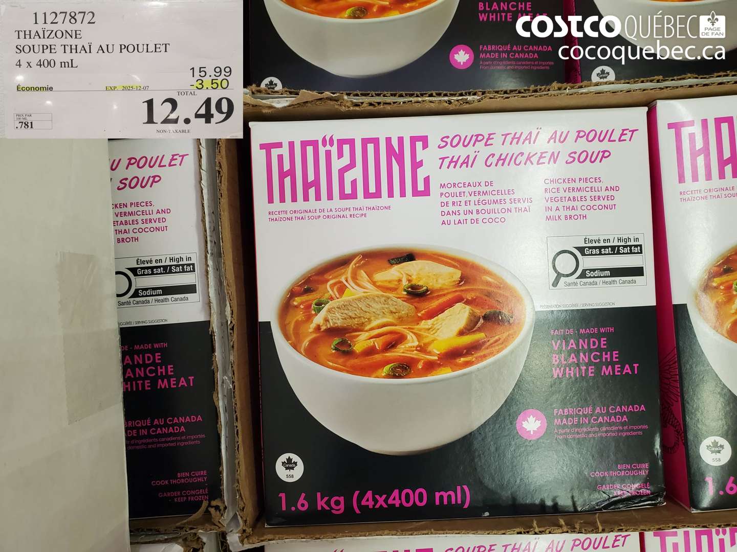 1127872 THAIZONE SOUPE THAI AU POULET 4 x 400 ml ($3.50 INSTANT SAVINGS EXPIRES ON 2025-12-07) $12.49
