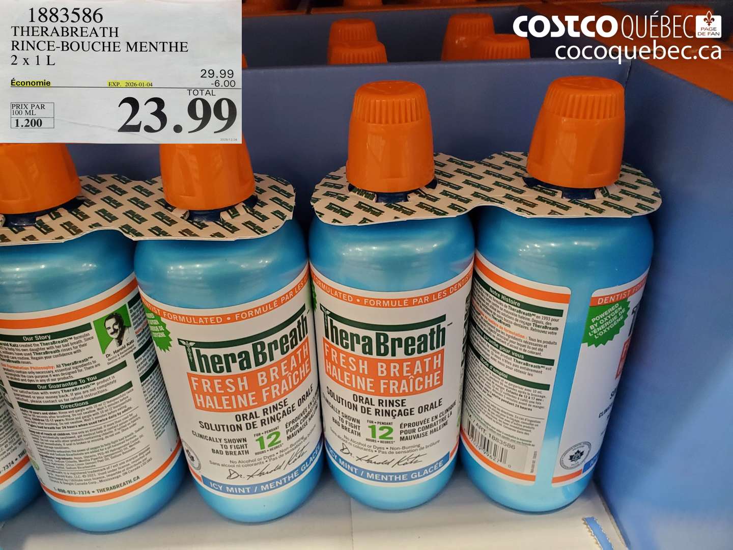 1883586 THERABREATH RINCE-BOUCHE MENTHE 2 x 1 L ($6.00 INSTANT SAVINGS EXPIRES ON 2026-01-04) $23.99