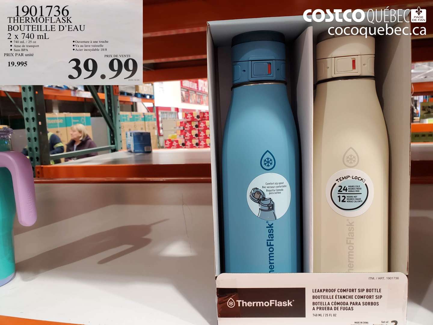 1901736 THERMOFLASK BOUTEILLE D'EAU 2 x 740 mL $39.99