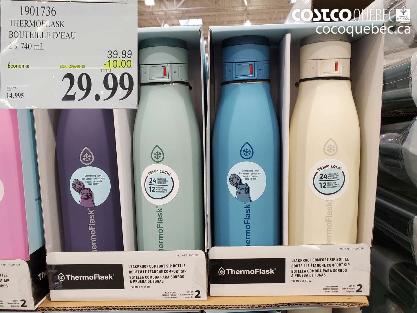 1901736 THERMOFLASK BOUTEILLE D'EAU 2 x 740 mL ($10.00 INSTANT SAVINGS EXPIRES ON 2026-01-18) $29.99