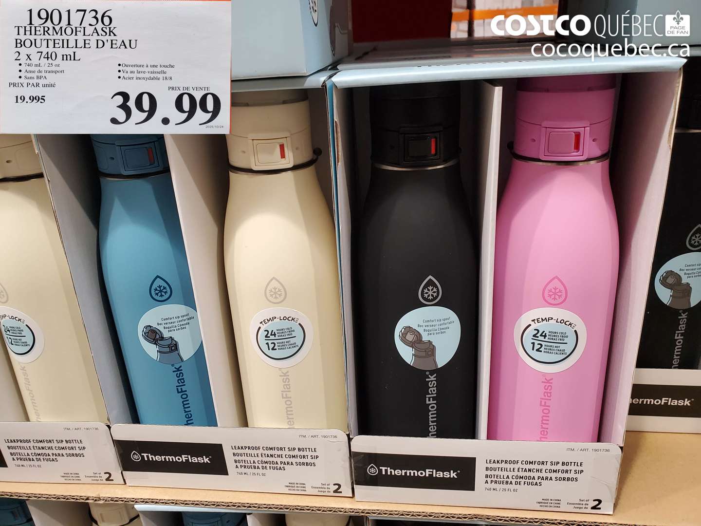 1901736 THERMOFLASK BOUTEILLE D'EAU 2 x 740 ml $39.99