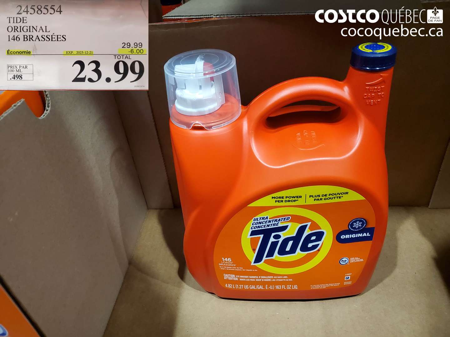 2458554 TIDE ORIGINAL 146 BRASSÉES ($6.00 INSTANT SAVINGS EXPIRES ON 2025-12-21) $23.99