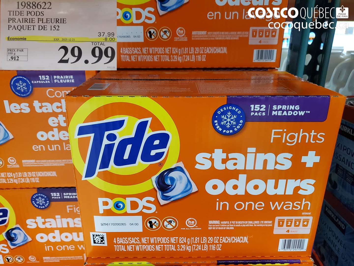 1988622 TIDE PODS PRAIRIE FLEURIE PAQUET DE 152 ($8.00 INSTANT SAVINGS EXPIRES ON 2025-12-21) $29.99