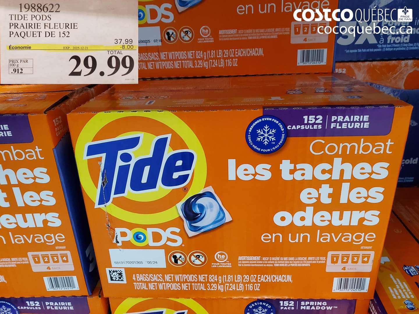 1988622 TIDE PODS PRAIRIE FLEURIE PAQUET DE 152 ($8.00 INSTANT SAVINGS EXPIRES ON 2025-12-21) $29.99