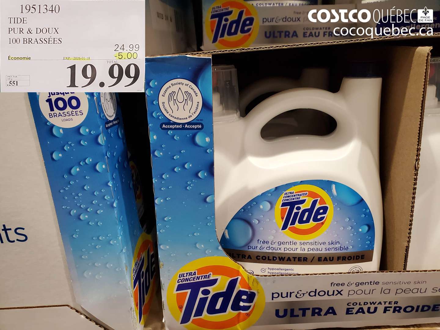 1951340 TIDE PUR & DOUX 100 BRASSÉES ($5.00 INSTANT SAVINGS EXPIRES ON 2026-01-18) $19.99