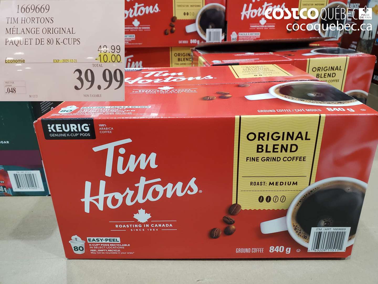 1669669 TIM HORTONS MÉLANGÉ ORIGINAL PAQUET DE 80 K-CUPS ($10.00 INSTANT SAVINGS EXPIRES ON 2025-12-21) $39.99