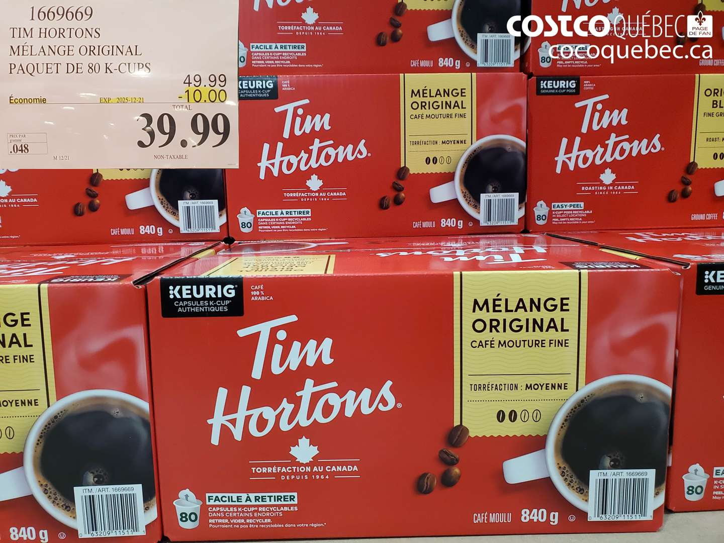 166969 TIM HORTONS MÉLANGE ORIGINAL PAQUET DE 80 K-CUPS ($10.00 INSTANT SAVINGS EXPIRES ON 2025-12-21) $39.99