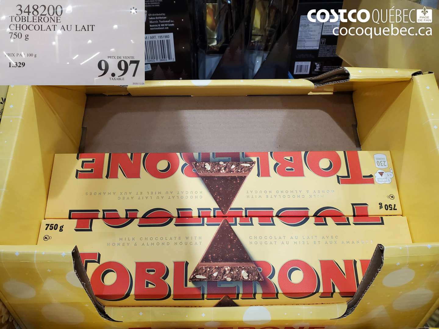 348200 TOBLERONE CHOCOLAT AU LAIT 750 g $9.97