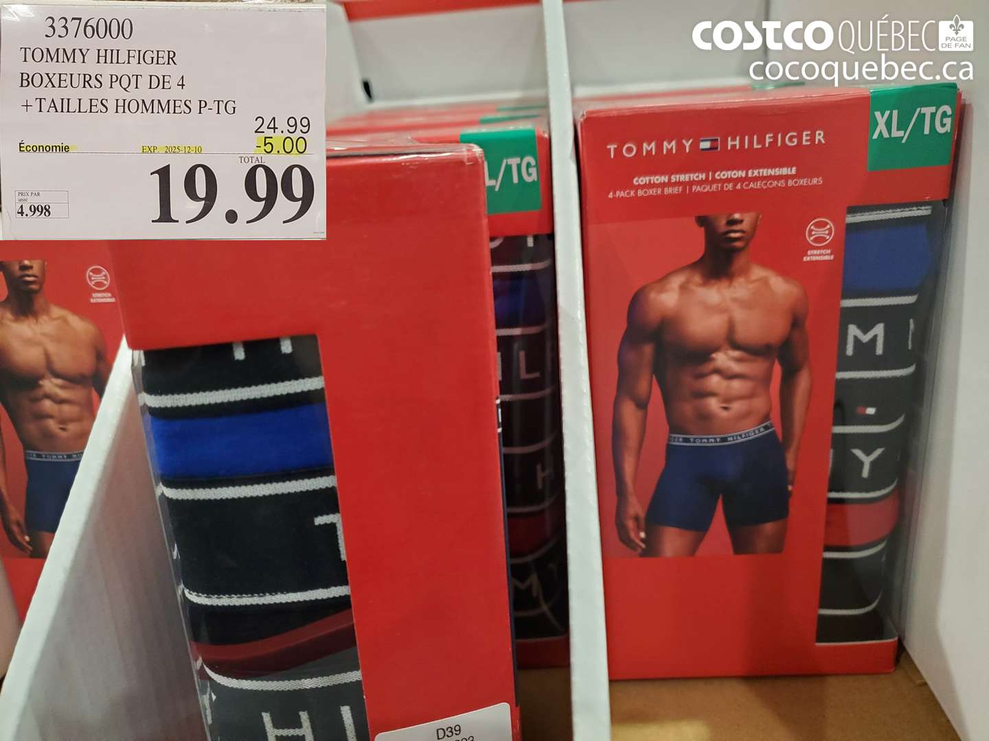 3376000 TOMMY HILFIGER BOXEURS POT DE 4 + TAILLES HOMMES P-TG (EXPIRES ON 2025-12-10) $19.99