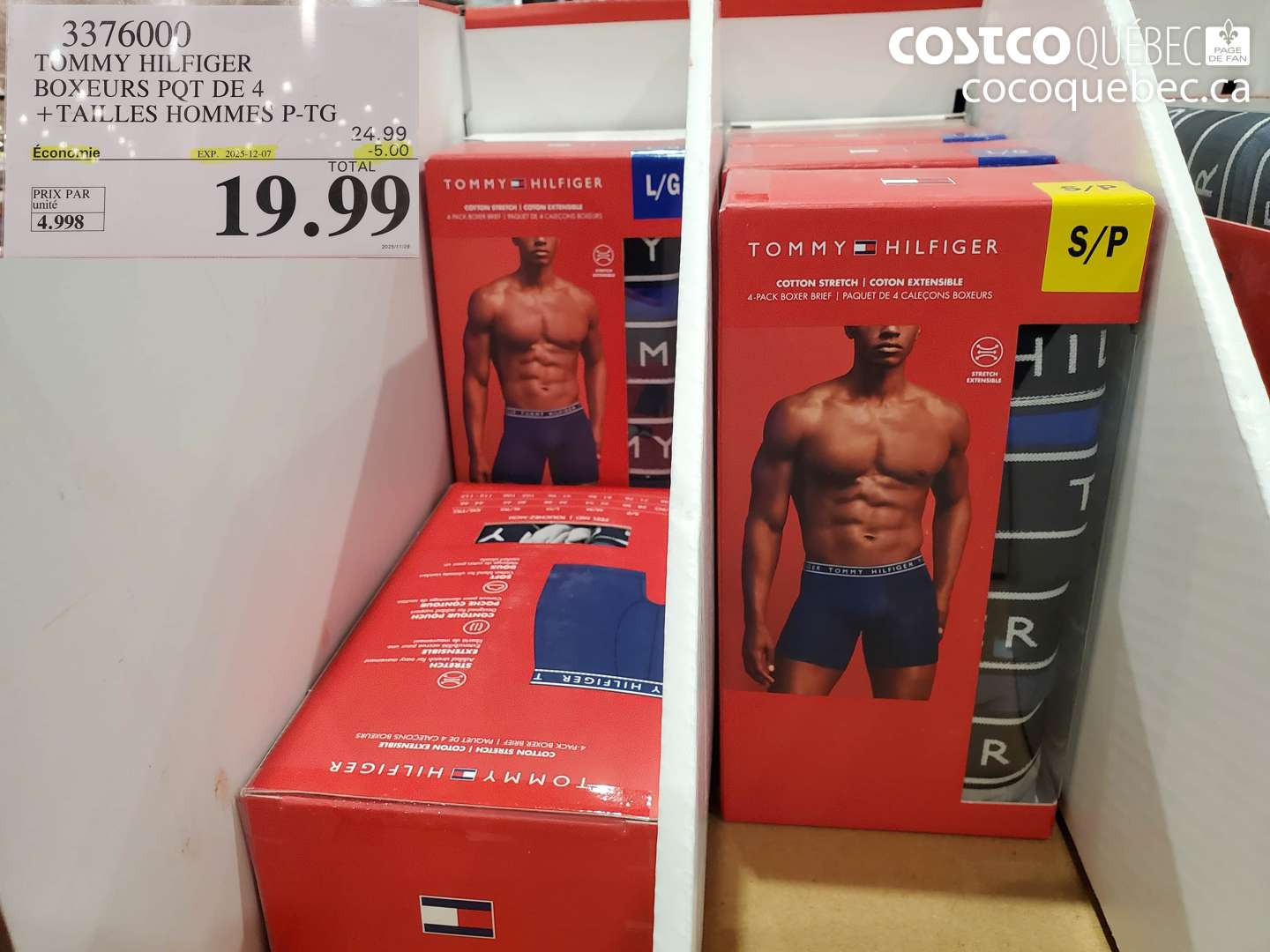 3376000 TOMMY HILFIGER BOXEURS PQT DE 4 + TAILLES HOMMES P-TG ($5.00 INSTANT SAVINGS EXPIRES ON 2025-12-07) $19.99