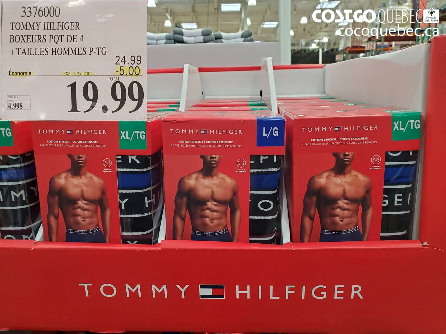 3376000 TOMMY HILFIGER BOXEURS PQT DE 4 + TAILLES HOMMES P-TG ($5.00 INSTANT SAVINGS EXPIRES ON 2025-12-07) $19.99