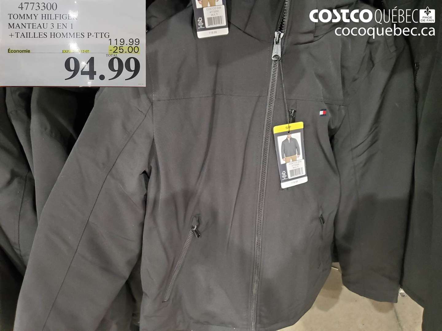 4773300 TOMMY HILFIGER MANTEAU 3 EN 1 + TAILLES HOMMES P-TTG ($25.00 INSTANT SAVINGS EXPIRES ON 2025-12-07) $94.99