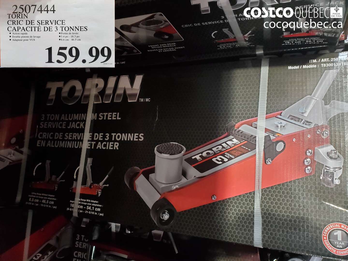 2507444 TORIN CRIC DE SERVICE CAPACITÉ DE 3 TONNES $159.99