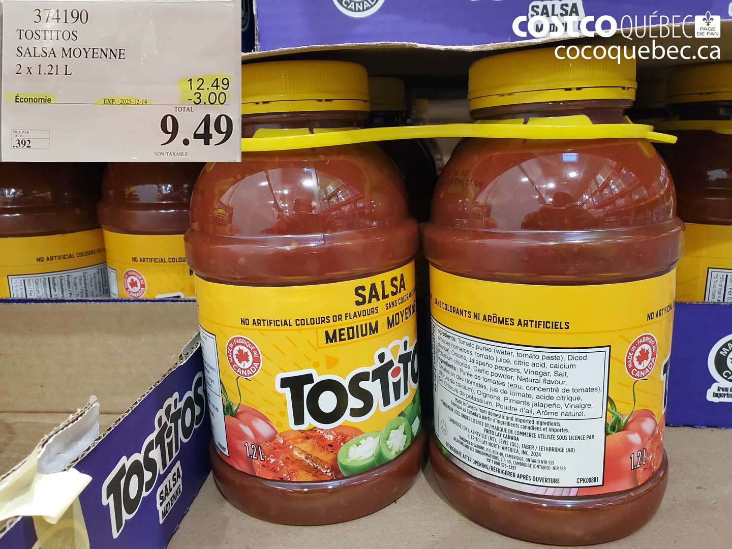 374190 TOSTITOS SALSA MOYENNE 2 x 1.21 L (EXPIRES ON 2025-12-14) $9.49