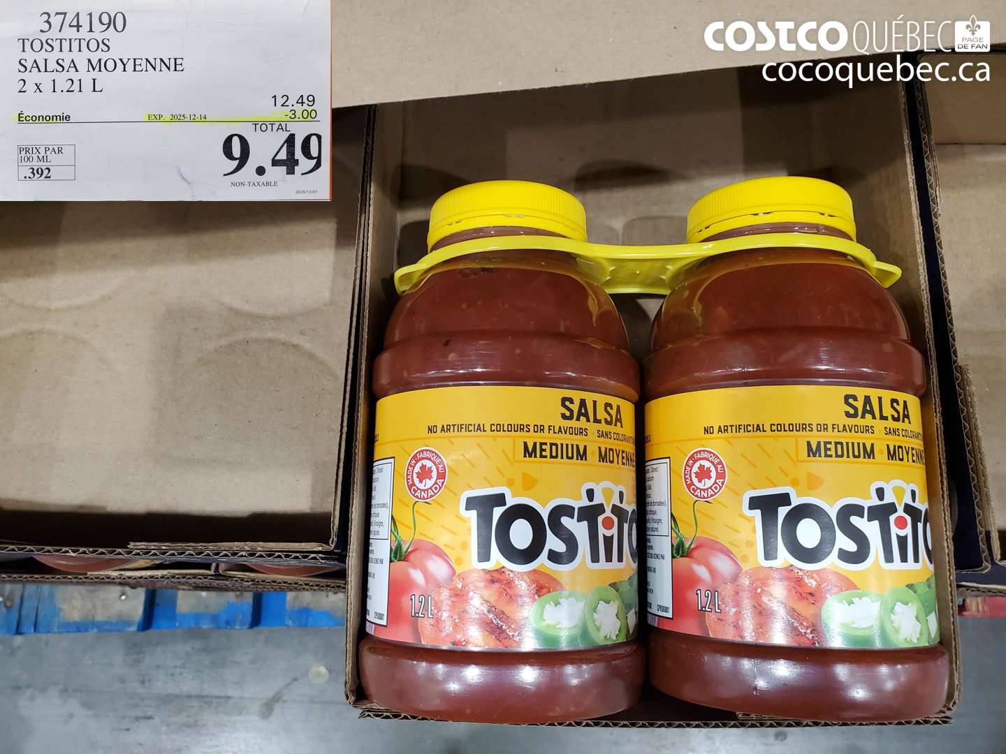 374190 TOSTITOS SALSA MOYENNE  ($3.00 INSTANT SAVINGS EXPIRES ON 2025-12-14) $9.49